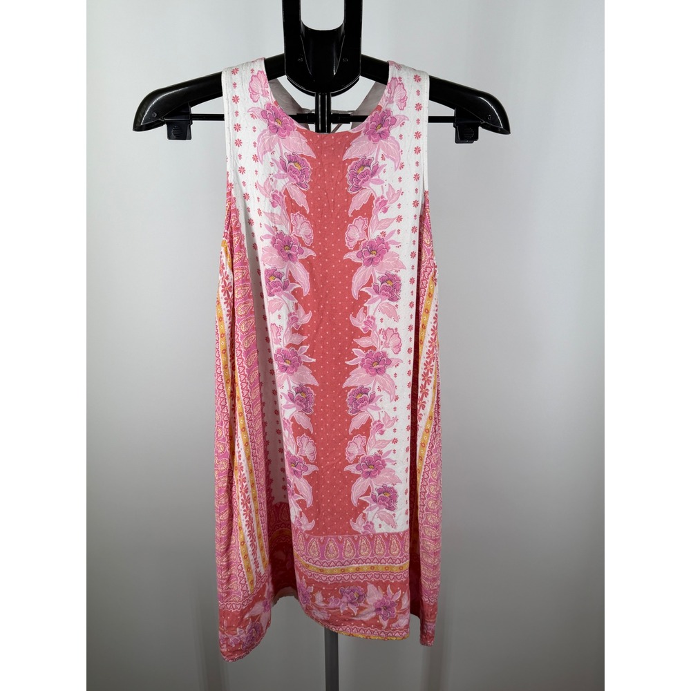 Aeropostale Womens Pink Floral Boho Lace Up Back Sleeveless Mini Dress Size M